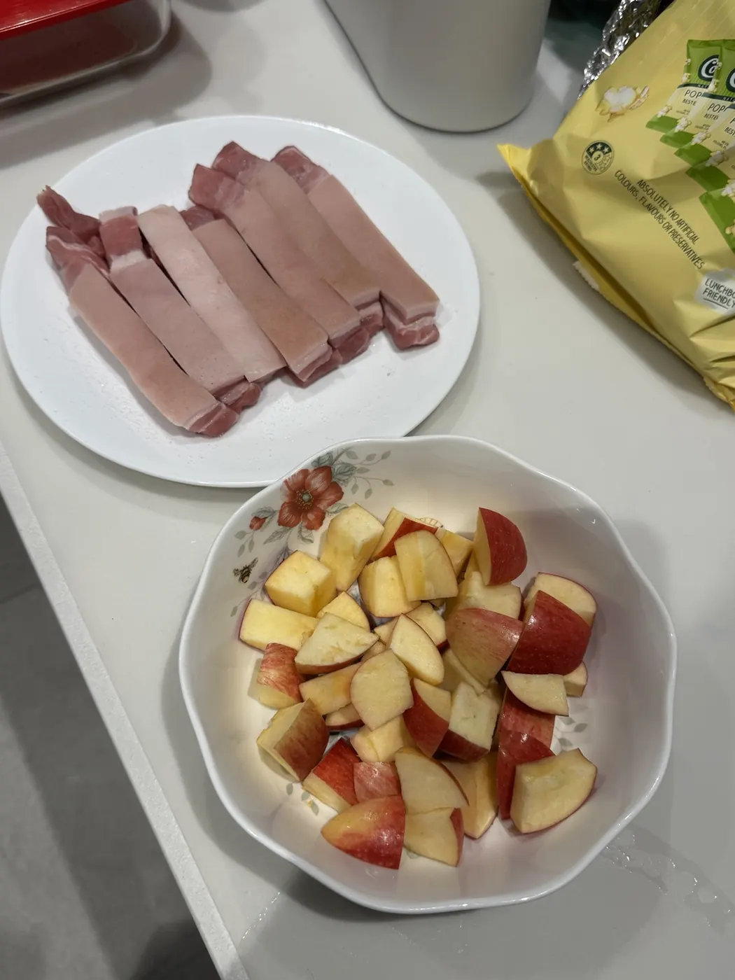 Raw pork and chopped fruit